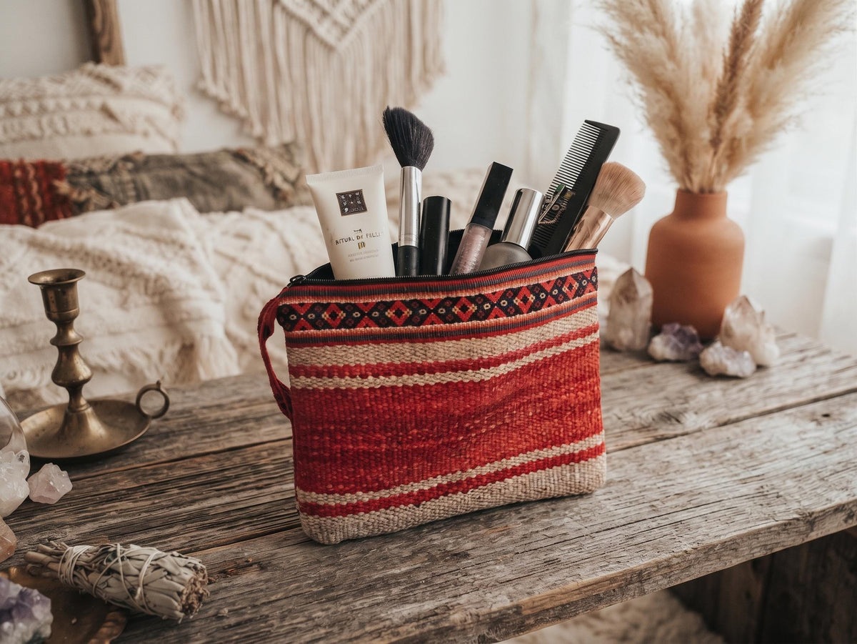 Peruvian Alpaca Wool Toiletry Bag, Handmade Woven Cosmetic Pouch, Colourful Boho Travel Wash Bag