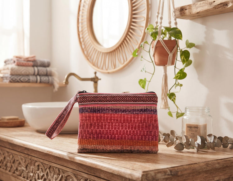 Peruvian Alpaca Wool Toiletry Bag, Handmade Woven Cosmetic Pouch, Colourful Boho Travel Wash Bag