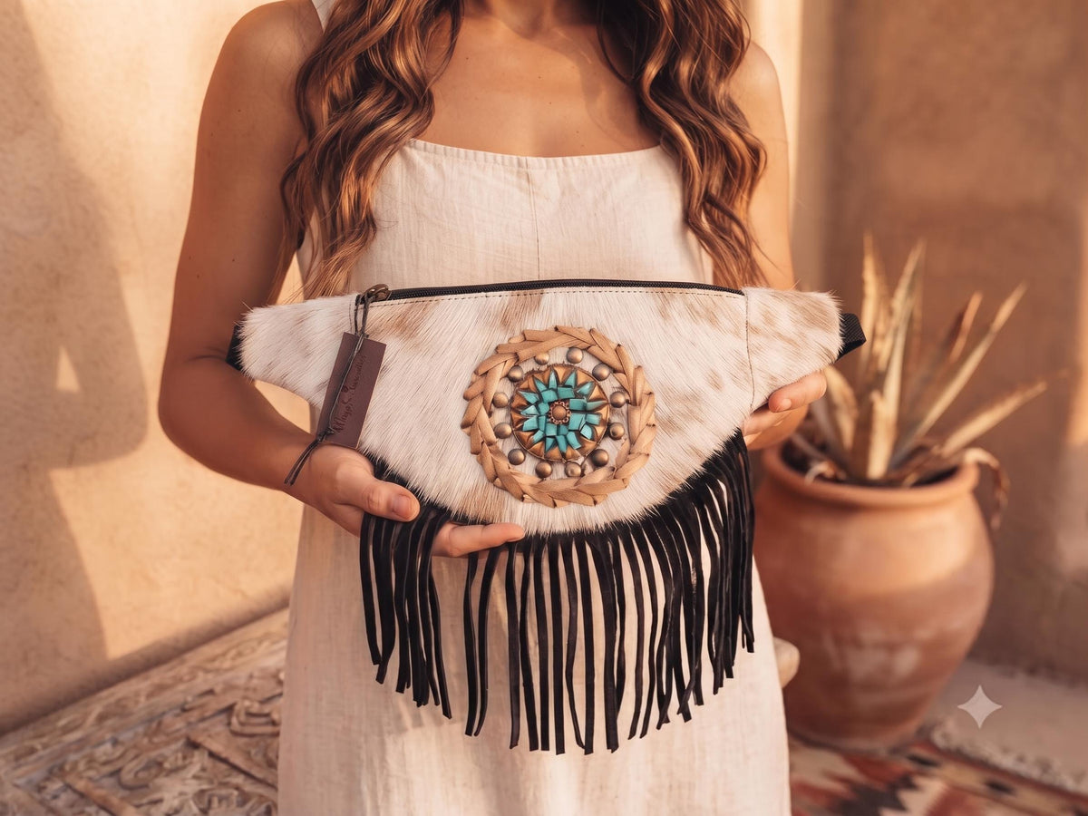 Cowhide Leather Fringe Bum Bag: Western Festival Fanny Pack