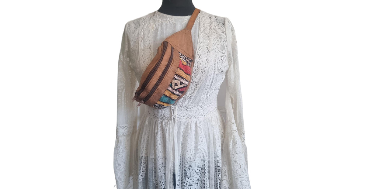 Moroccan Leather Kilim Bum Bag, Berber Tribal Boho Waist Pouch, Upcycled Festival Belt Bag, Hippie Sling Purse