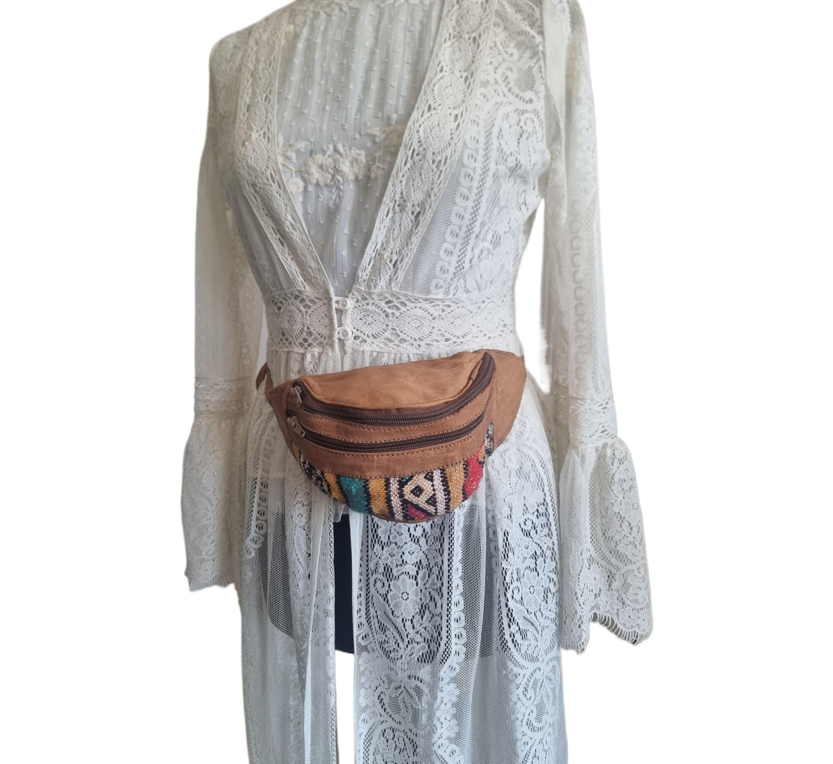 Moroccan Leather Kilim Bum Bag, Berber Tribal Boho Waist Pouch, Upcycled Festival Belt Bag, Hippie Sling Purse