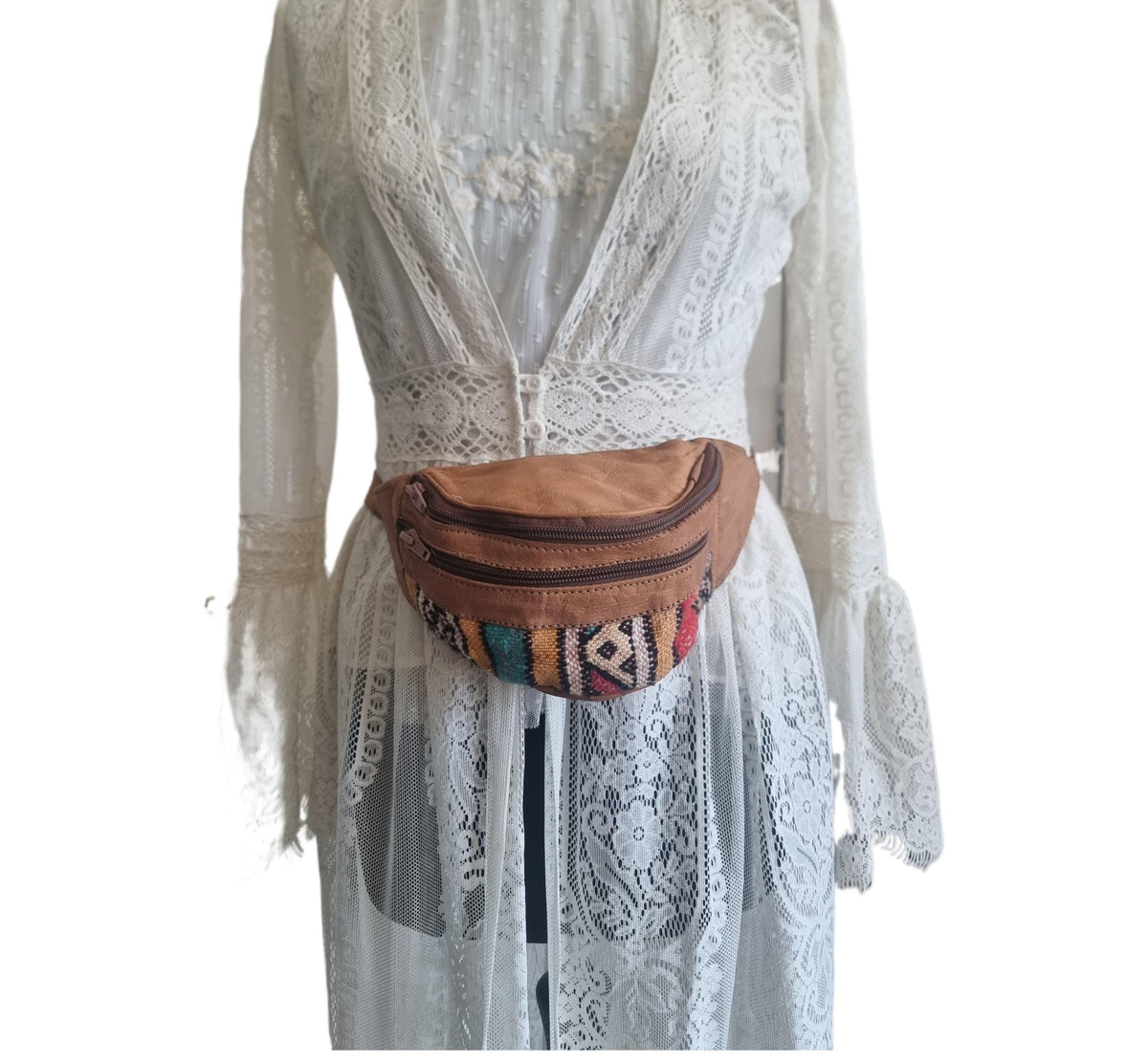 Moroccan Leather Kilim Bum Bag, Berber Tribal Boho Waist Pouch, Upcycled Festival Belt Bag, Hippie Sling Purse
