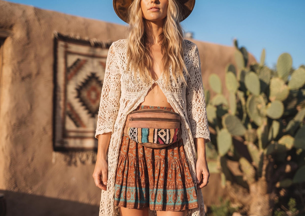 Moroccan Leather Kilim Bum Bag, Berber Tribal Boho Waist Pouch, Upcycled Festival Belt Bag, Hippie Sling Purse