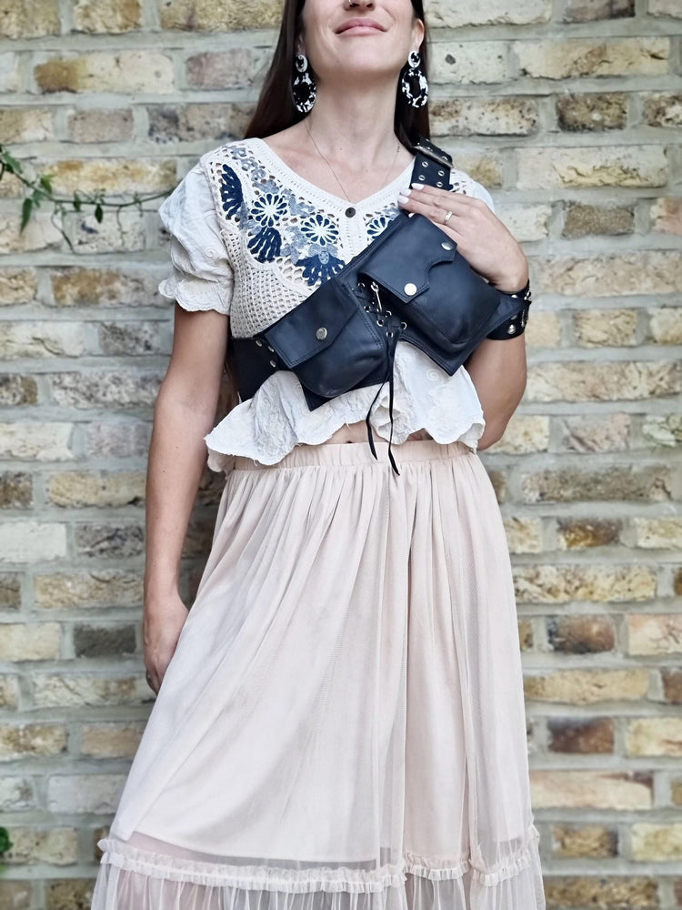Vegan Leather Fanny Pack: Steampunk Biker Belt with Multiple Pockets