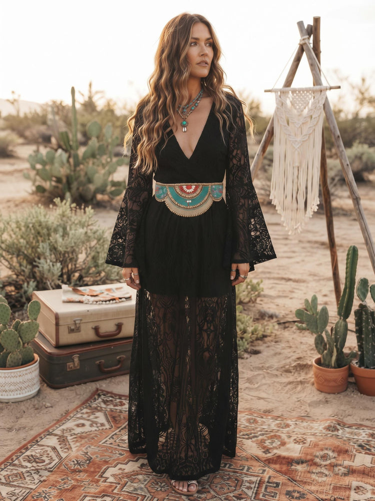 Black Beaded Waist Belt, Turquoise Red Gold Stretch Belt, Ethnic Boho Waist Accessory, Hippie Festival Dress Belt for Women