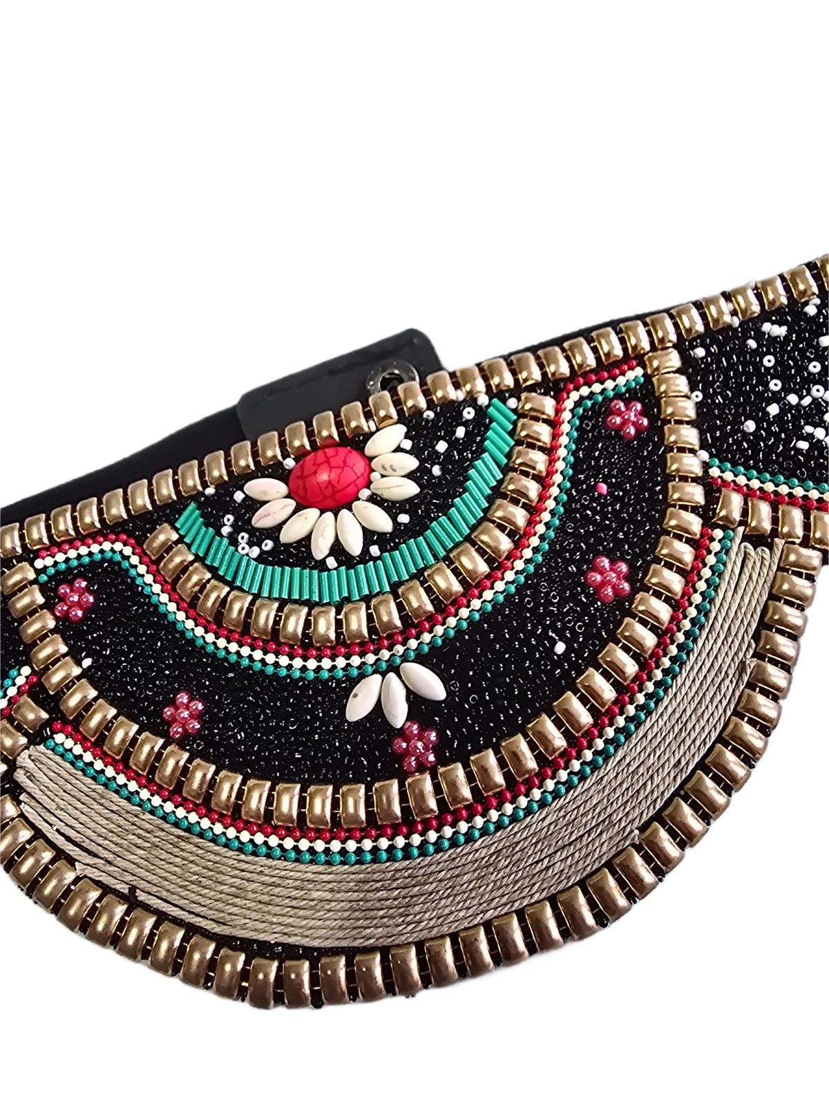 Black Beaded Waist Belt, Turquoise Red Gold Stretch Belt, Ethnic Boho Waist Accessory, Hippie Festival Dress Belt for Women
