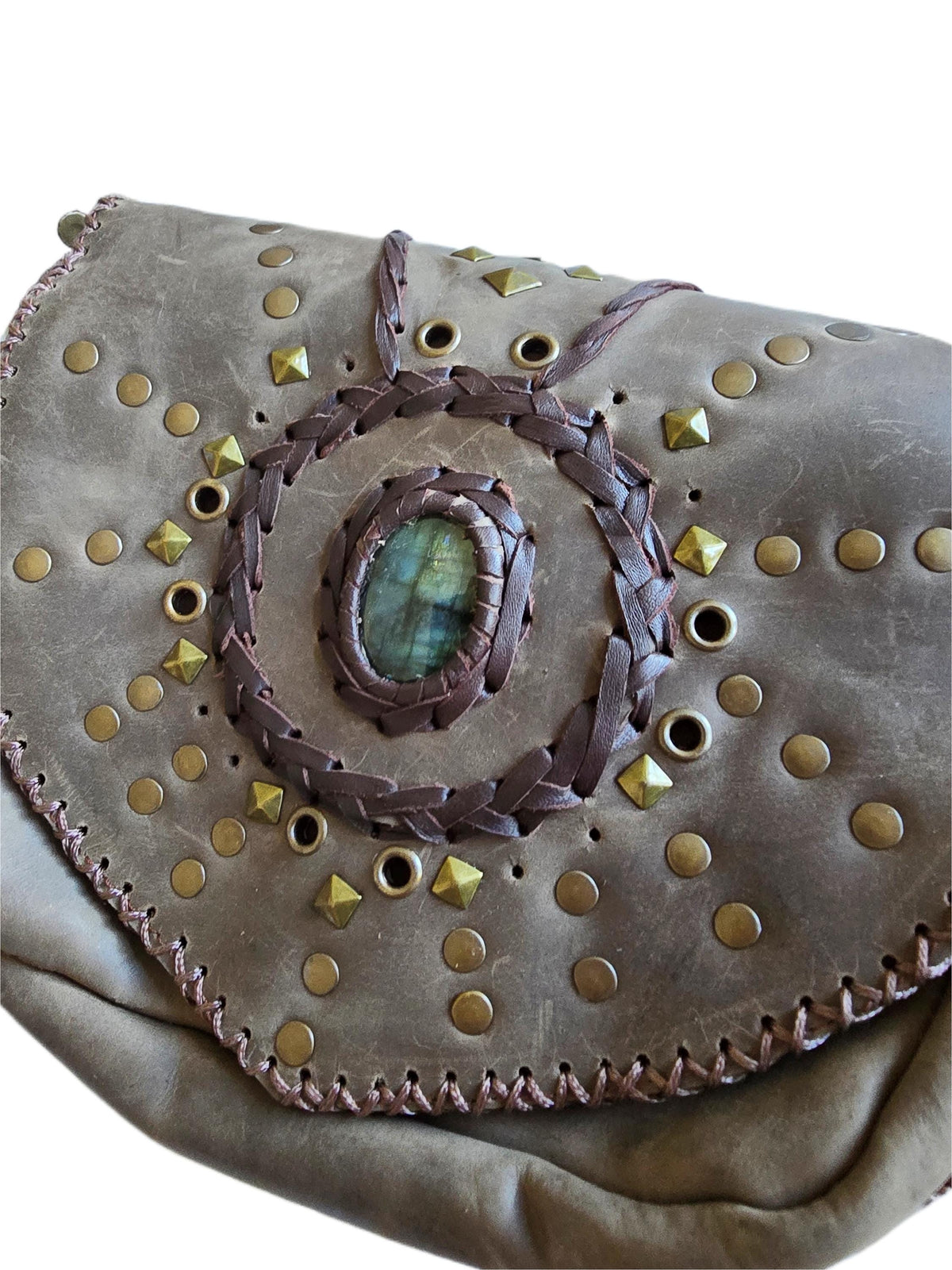Leather Holster Bag, Steampunk Chest Pouch, Labradorite Festival Utility Belt, Brown Leather Biker Crossbody Bag