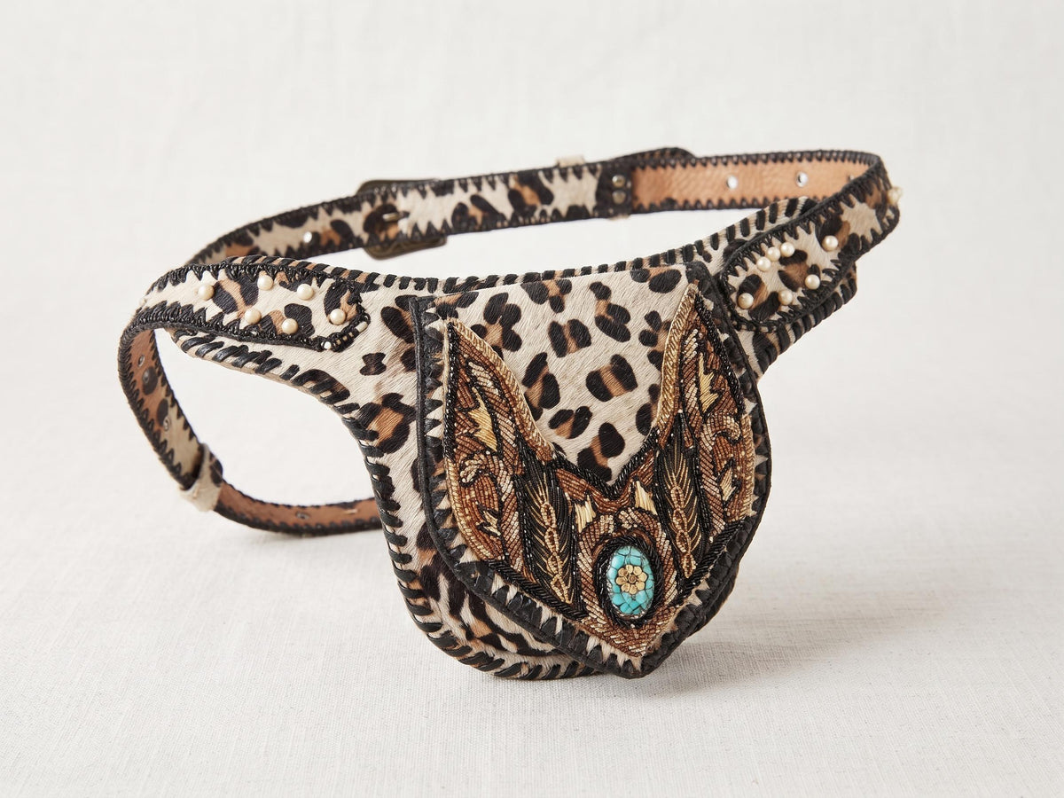 Leopard Cowhide Leather Bum Bag, Boho Western Belt Bag, Turquoise Stone Festival Fanny Pack, Cowgirl Crossbody Waist Bag