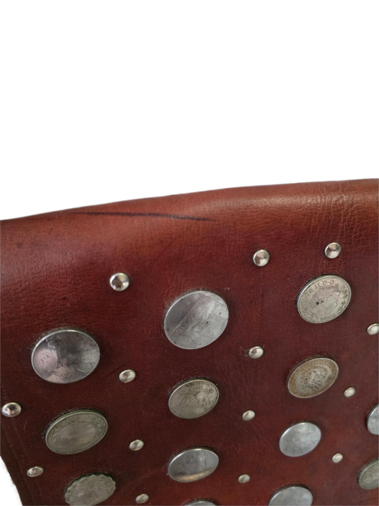Moroccan Coin Leather Satchel, Vintage Boho Messenger Bag, Studded Brown Leather Crossbody Purse