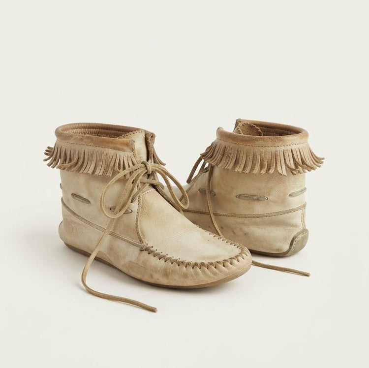 Leather Moccasin Ankle Boots, Fringed Boho Slippers, Soft Leather Hippie Shoes UK 6 EU 39