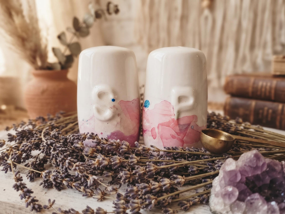 Unique Cotton Candy Salt and Pepper Shakers, Pink Purple Blue Marbled Ceramic Cruet Set, Handmade Kitchen Gift