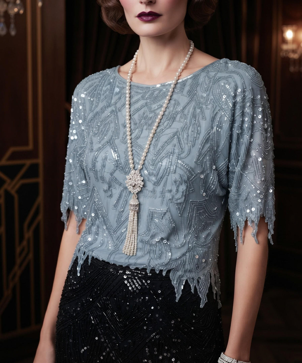 1980s Sequin Silk Blouse: Vintage Beaded Party Top, Size M