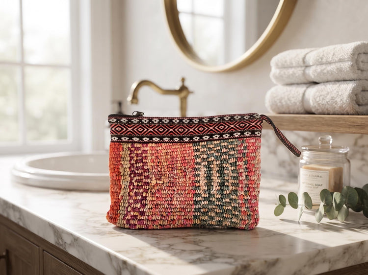 Peruvian Alpaca Wool Toiletry Bag, Handmade Woven Cosmetic Pouch, Colourful Boho Travel Wash Bag