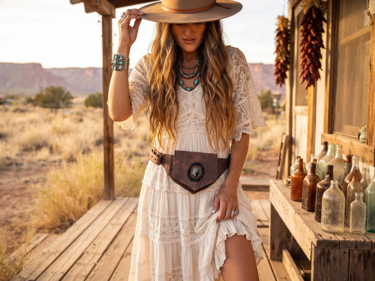 Leather Festival Bum Bag with Rock Crystal, Black Brown Boho Hippie Fanny Pack, Steampunk Utility Belt