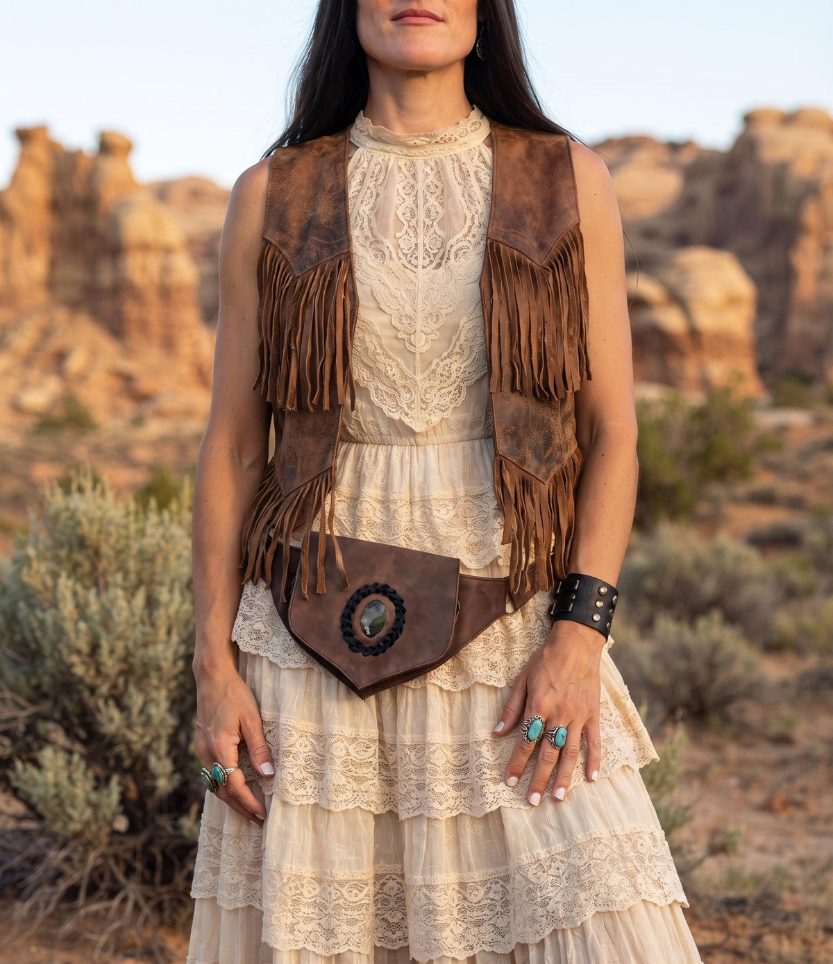 Leather Festival Bum Bag with Rock Crystal, Black Brown Boho Hippie Fanny Pack, Steampunk Utility Belt
