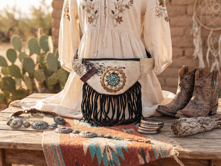 Cowhide Leather Fringe Bum Bag: Western Festival Fanny Pack
