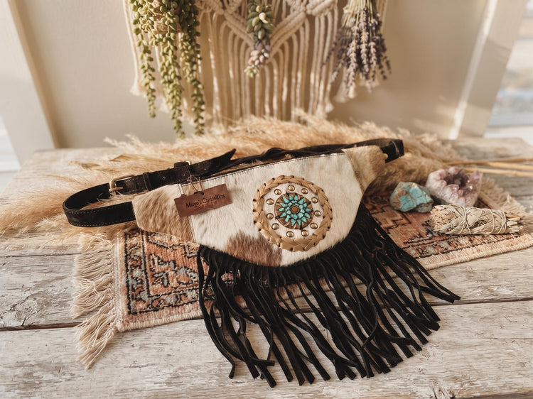 Cowhide Leather Fringe Bum Bag: Western Festival Fanny Pack