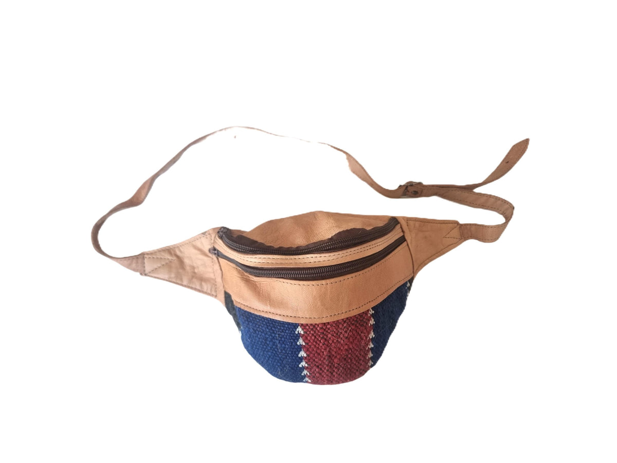 Unique leather bum bag with upcycled kilim carpet - stylish fanny pack for adventures