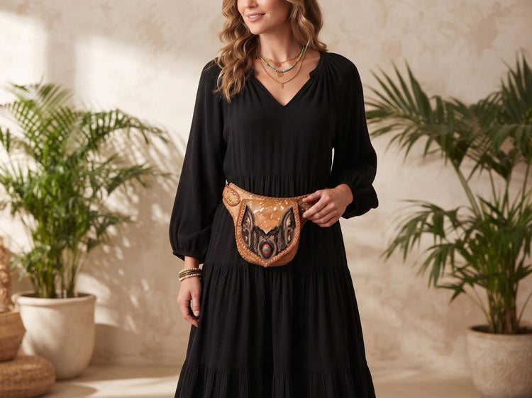 Handcrafted Suede Leather Sling Bag: Beaded Boho Crossbody Fanny Pack