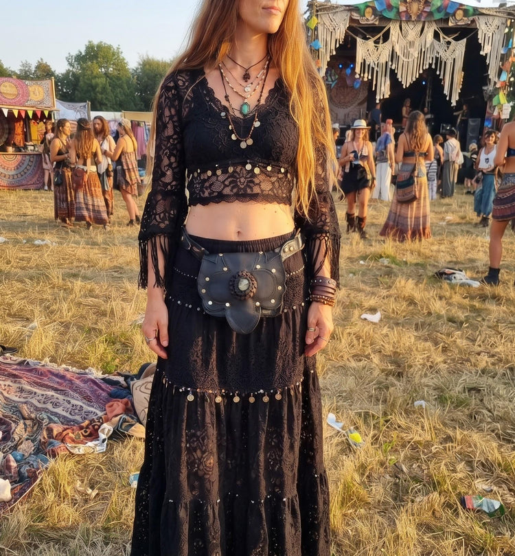 Womens Leather Fanny Pack: Boho Festival Hip Bag with Labradorite