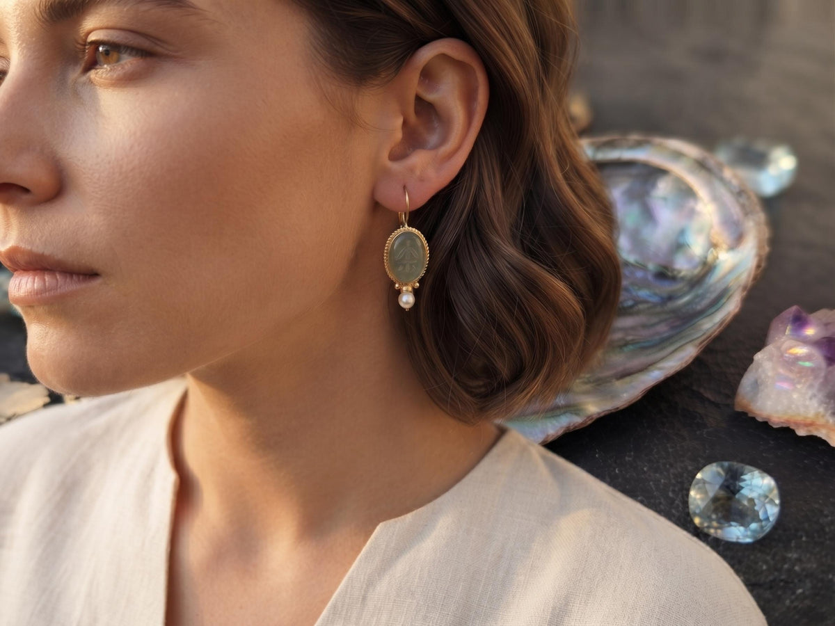 Turquoise Pearl Drop Earrings, Oval Vintage Art Deco Boho Jewellery, Antique Brass Wedding Earrings, Something Blue Bridal Gift