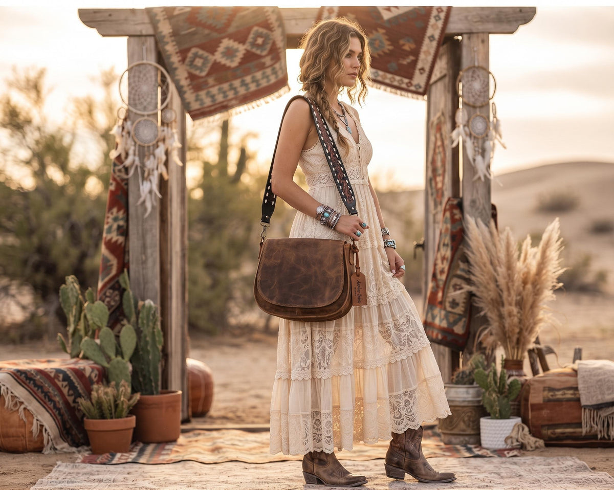 Western Sunflower Leather Bag Strap, Tooled Floral Replacement Purse Strap, Detachable Boho Shoulder Strap, Camera Strap