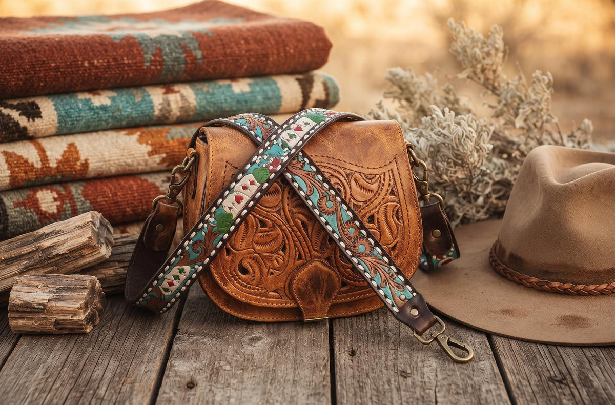 Four Aces Poker Leather Bag Strap, Hand Painted Playing Cards Replacement Strap, Western Detachable Boho Shoulder Strap