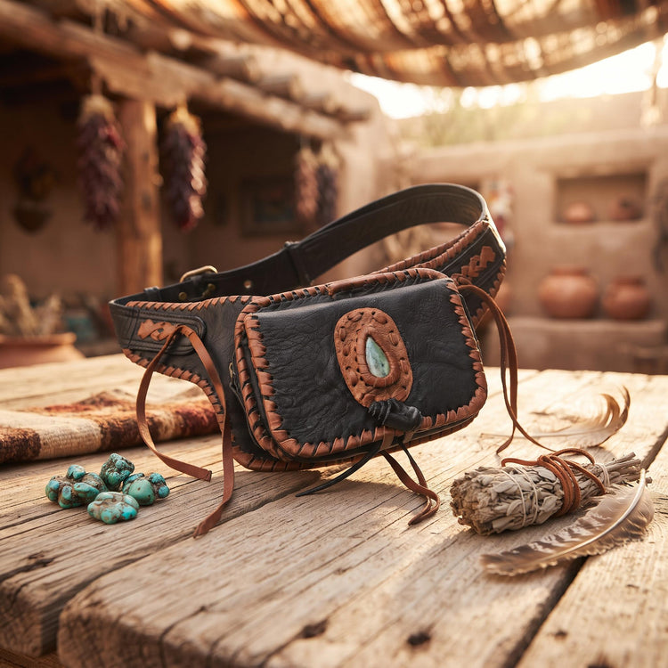 Labradorite Leather Bum Bag, Boho Hippie Utility Belt, Handmade Steampunk Festival Hip Bag, Genuine Leather Waist Pack