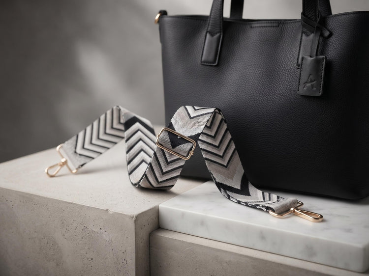 Black White Chevron Bag Strap, Adjustable Zigzag Replacement Shoulder Strap, Monochrome Crossbody Handbag Strap