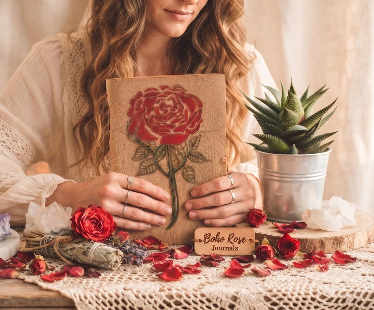 Red Rose Leather Journal: Hand-Tooled Vintage Travel Diary
